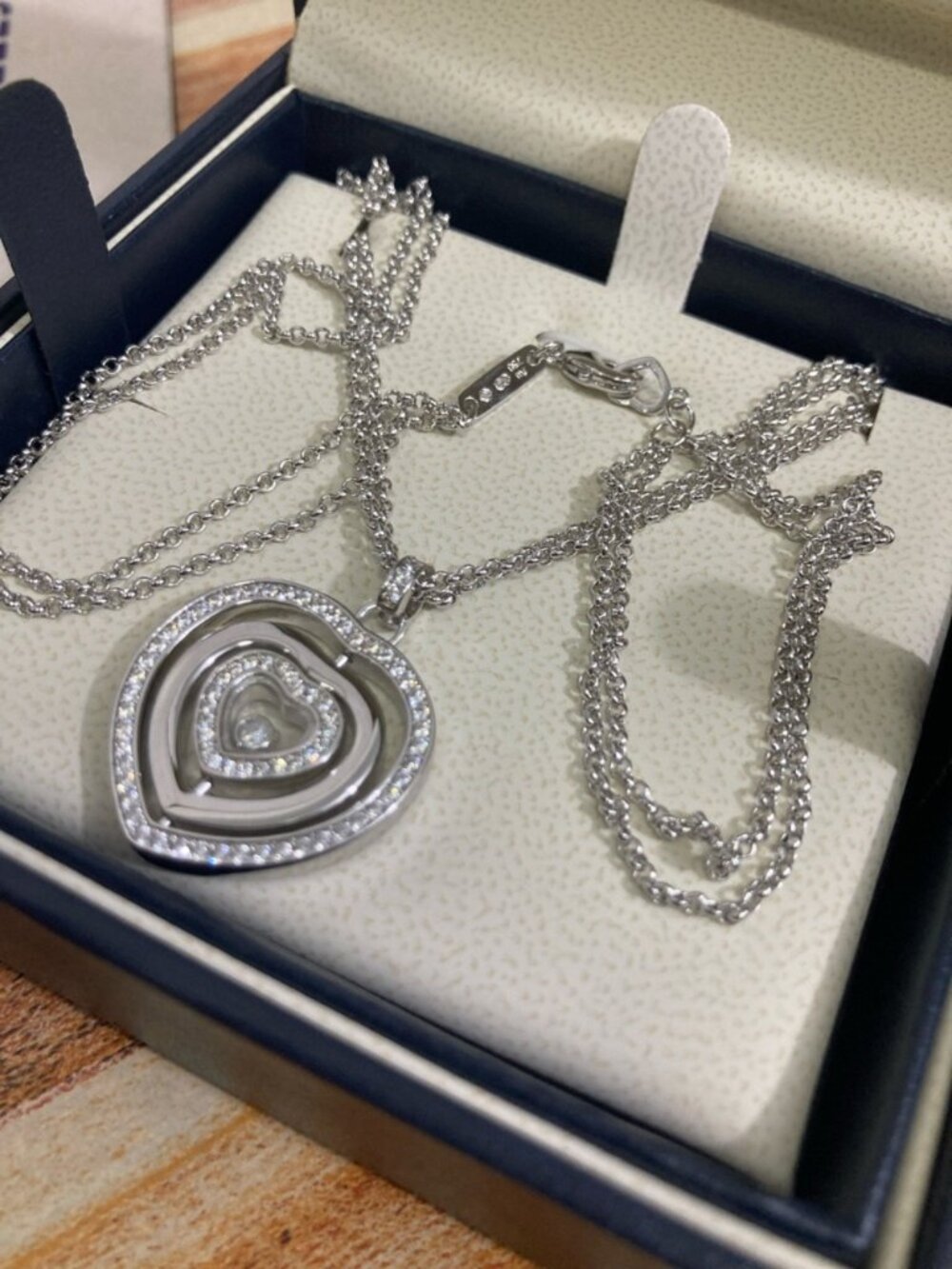 Chopard Silver-Tone Triple Heart Pendant Necklace with Diamonds